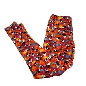 Lularoe Mickey Mouse Print Leggings Pants One Size Orange Purple Disney